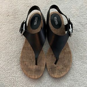 Michael Kors Sandle. Black and cork silver detail